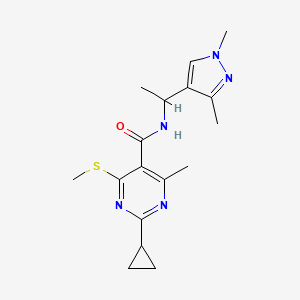 2-Cyclopropyl-N-[1-(1,3-dimethylpyrazol-4-yl)ethyl]-4-methyl-6-methylsulfanylpyrimidine-5-carboxamide