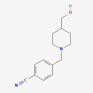 molecular formula C14H18N2O B2916580 4-((4-(Hydroxymethyl)piperidin-1-yl)methyl)benzonitrile CAS No. 180847-37-4