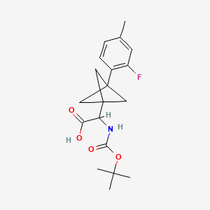 molecular formula C19H24FNO4 B2916581 2-[3-(2-Fluoro-4-methylphenyl)-1-bicyclo[1.1.1]pentanyl]-2-[(2-methylpropan-2-yl)oxycarbonylamino]acetic acid CAS No. 2287260-60-8
