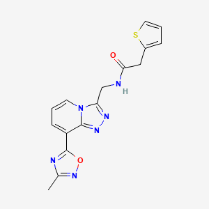 molecular formula C16H14N6O2S B2916584 N-((8-(3-methyl-1,2,4-oxadiazol-5-yl)-[1,2,4]triazolo[4,3-a]pyridin-3-yl)methyl)-2-(thiophen-2-yl)acetamide CAS No. 2034349-64-7