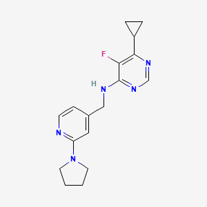 molecular formula C17H20FN5 B2916594 6-Cyclopropyl-5-fluoro-N-[(2-pyrrolidin-1-ylpyridin-4-yl)methyl]pyrimidin-4-amine CAS No. 2415465-63-1