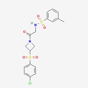 molecular formula C18H19ClN2O5S2 B2916598 N-(2-(3-((4-chlorophenyl)sulfonyl)azetidin-1-yl)-2-oxoethyl)-3-methylbenzenesulfonamide CAS No. 1797887-48-9