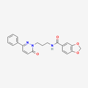 molecular formula C21H19N3O4 B2916606 N-(3-(6-oxo-3-phenylpyridazin-1(6H)-yl)propyl)benzo[d][1,3]dioxole-5-carboxamide CAS No. 1021090-77-6