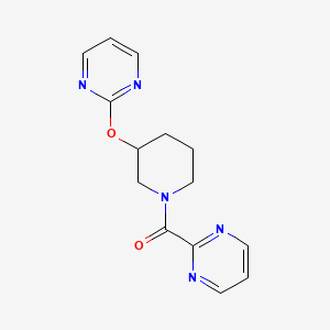 molecular formula C14H15N5O2 B2916635 2-[3-(pyrimidin-2-yloxy)piperidine-1-carbonyl]pyrimidine CAS No. 2034272-84-7