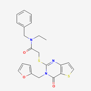 molecular formula C22H21N3O3S2 B2916639 N-benzyl-N-ethyl-2-({3-[(furan-2-yl)methyl]-4-oxo-3H,4H-thieno[3,2-d]pyrimidin-2-yl}sulfanyl)acetamide CAS No. 1326884-35-8