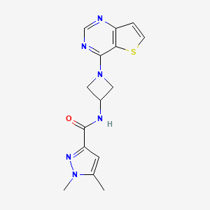 molecular formula C15H16N6OS B2916654 1,5-Dimethyl-N-(1-thieno[3,2-d]pyrimidin-4-ylazetidin-3-yl)pyrazole-3-carboxamide CAS No. 2380095-43-0
