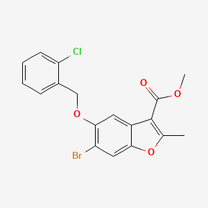 molecular formula C18H14BrClO4 B2916655 Methyl 6-bromo-5-[(2-chlorophenyl)methoxy]-2-methyl-1-benzofuran-3-carboxylate CAS No. 308295-91-2