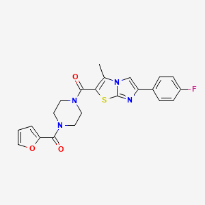 molecular formula C22H19FN4O3S B2916663 (6-(4-Fluorophenyl)-3-methylimidazo[2,1-b]thiazol-2-yl)(4-(furan-2-carbonyl)piperazin-1-yl)methanone CAS No. 852133-92-7
