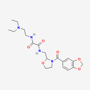 molecular formula C20H28N4O6 B2916667 N'-{[3-(2H-1,3-benzodioxole-5-carbonyl)-1,3-oxazolidin-2-yl]methyl}-N-[2-(diethylamino)ethyl]ethanediamide CAS No. 874805-40-0