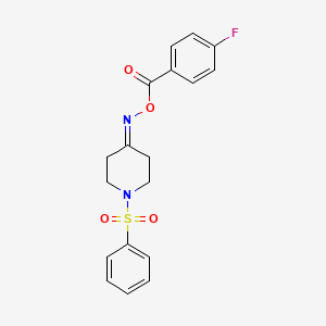 molecular formula C18H17FN2O4S B2916670 4-{[(4-Fluorobenzoyl)oxy]imino}-1-(phenylsulfonyl)piperidine CAS No. 477847-25-9