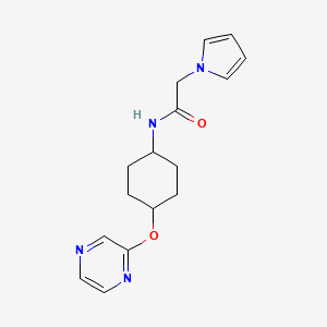 molecular formula C16H20N4O2 B2916744 2-(1H-pyrrol-1-yl)-N-[(1r,4r)-4-(pyrazin-2-yloxy)cyclohexyl]acetamide CAS No. 2034396-48-8