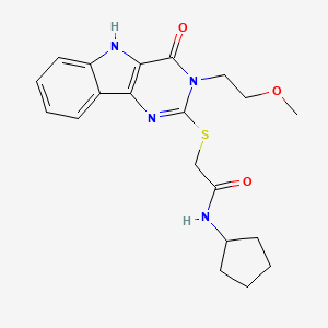 molecular formula C20H24N4O3S B2916819 N-cyclopentyl-2-{[3-(2-methoxyethyl)-4-oxo-3H,4H,5H-pyrimido[5,4-b]indol-2-yl]sulfanyl}acetamide CAS No. 888439-06-3