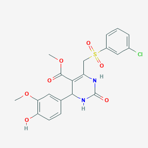 molecular formula C20H19ClN2O7S B2916950 methyl 6-[(3-chlorobenzenesulfonyl)methyl]-4-(4-hydroxy-3-methoxyphenyl)-2-oxo-1,2,3,4-tetrahydropyrimidine-5-carboxylate CAS No. 900012-50-2