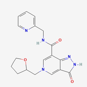 molecular formula C18H19N5O3 B2916980 3-oxo-N-(pyridin-2-ylmethyl)-5-((tetrahydrofuran-2-yl)methyl)-3,5-dihydro-2H-pyrazolo[4,3-c]pyridine-7-carboxamide CAS No. 1207019-08-6