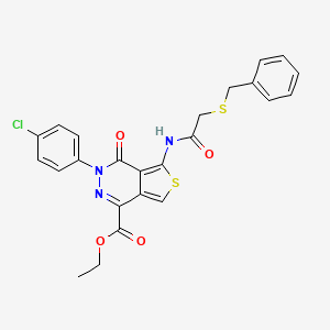 molecular formula C24H20ClN3O4S2 B2917023 ethyl 5-[2-(benzylsulfanyl)acetamido]-3-(4-chlorophenyl)-4-oxo-3H,4H-thieno[3,4-d]pyridazine-1-carboxylate CAS No. 851950-72-6