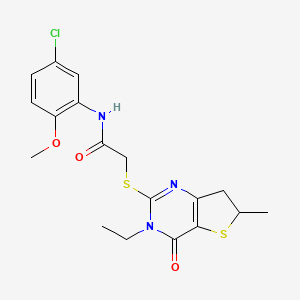 molecular formula C18H20ClN3O3S2 B2917094 N-(5-chloro-2-methoxyphenyl)-2-({3-ethyl-6-methyl-4-oxo-3H,4H,6H,7H-thieno[3,2-d]pyrimidin-2-yl}sulfanyl)acetamide CAS No. 851409-66-0