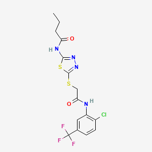 molecular formula C15H14ClF3N4O2S2 B2917154 N-(5-((2-((2-chloro-5-(trifluoromethyl)phenyl)amino)-2-oxoethyl)thio)-1,3,4-thiadiazol-2-yl)butyramide CAS No. 392298-87-2