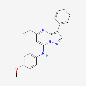 molecular formula C22H22N4O B2917241 N-(4-methoxyphenyl)-3-phenyl-5-(propan-2-yl)pyrazolo[1,5-a]pyrimidin-7-amine CAS No. 890629-00-2
