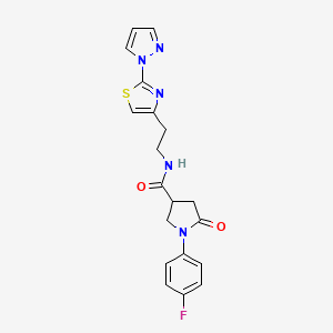 molecular formula C19H18FN5O2S B2917251 N-(2-(2-(1H-pyrazol-1-yl)thiazol-4-yl)ethyl)-1-(4-fluorophenyl)-5-oxopyrrolidine-3-carboxamide CAS No. 1428380-42-0