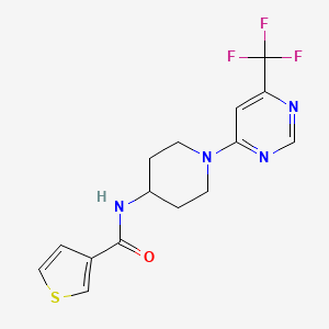 molecular formula C15H15F3N4OS B2917311 N-{1-[6-(trifluoromethyl)pyrimidin-4-yl]piperidin-4-yl}thiophene-3-carboxamide CAS No. 1775410-79-1