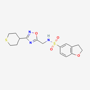 molecular formula C16H19N3O4S2 B2917324 N-{[3-(thian-4-yl)-1,2,4-oxadiazol-5-yl]methyl}-2,3-dihydro-1-benzofuran-5-sulfonamide CAS No. 2034556-03-9