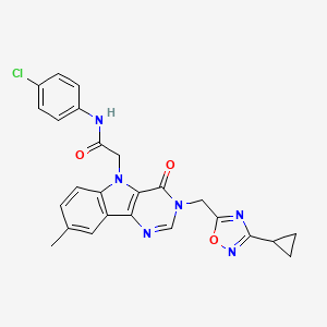 molecular formula C25H21ClN6O3 B2917347 N-(4-chlorophenyl)-2-{3-[(3-cyclopropyl-1,2,4-oxadiazol-5-yl)methyl]-8-methyl-4-oxo-3H,4H,5H-pyrimido[5,4-b]indol-5-yl}acetamide CAS No. 1112011-51-4