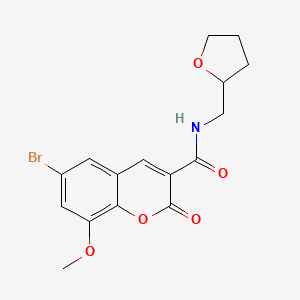 6-bromo-8-methoxy-2-oxo-N-(oxolan-2-ylmethyl)chromene-3-carboxamide
