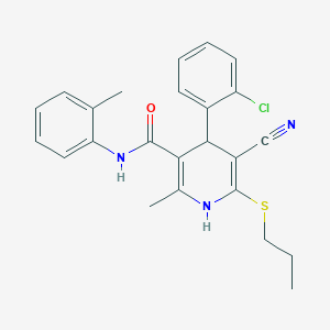 molecular formula C24H24ClN3OS B2917462 4-(2-chlorophenyl)-5-cyano-2-methyl-N-(2-methylphenyl)-6-(propylsulfanyl)-1,4-dihydropyridine-3-carboxamide CAS No. 332045-85-9