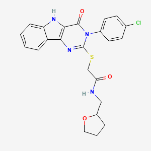 molecular formula C23H21ClN4O3S B2917475 2-{[3-(4-chlorophenyl)-4-oxo-3H,4H,5H-pyrimido[5,4-b]indol-2-yl]sulfanyl}-N-[(oxolan-2-yl)methyl]acetamide CAS No. 536714-97-3