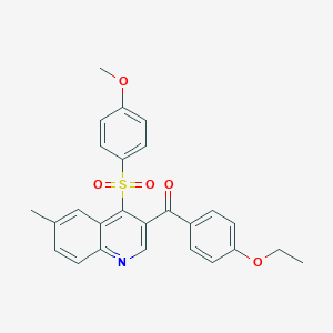 molecular formula C26H23NO5S B2917484 3-(4-ETHOXYBENZOYL)-4-(4-METHOXYBENZENESULFONYL)-6-METHYLQUINOLINE CAS No. 866895-72-9