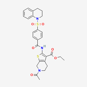molecular formula C28H29N3O6S2 B2917517 ethyl 6-acetyl-2-(4-((3,4-dihydroquinolin-1(2H)-yl)sulfonyl)benzamido)-4,5,6,7-tetrahydrothieno[2,3-c]pyridine-3-carboxylate CAS No. 449769-67-9