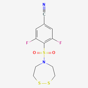 molecular formula C11H10F2N2O2S3 B2917518 4-(1,2,5-Dithiazepan-5-ylsulfonyl)-3,5-difluorobenzonitrile CAS No. 2196177-48-5