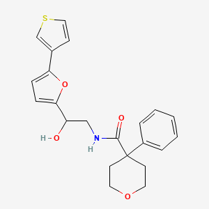 molecular formula C22H23NO4S B2917524 N-(2-hydroxy-2-(5-(thiophen-3-yl)furan-2-yl)ethyl)-4-phenyltetrahydro-2H-pyran-4-carboxamide CAS No. 2034344-37-9