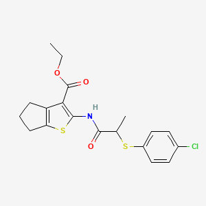 molecular formula C19H20ClNO3S2 B2917567 ethyl 2-(2-((4-chlorophenyl)thio)propanamido)-5,6-dihydro-4H-cyclopenta[b]thiophene-3-carboxylate CAS No. 403843-86-7
