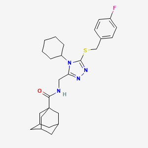 molecular formula C27H35FN4OS B2917652 N-[(4-cyclohexyl-5-{[(4-fluorophenyl)methyl]sulfanyl}-4H-1,2,4-triazol-3-yl)methyl]adamantane-1-carboxamide CAS No. 477304-55-5