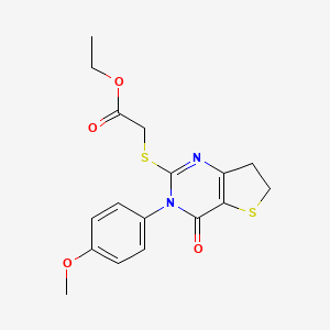 molecular formula C17H18N2O4S2 B2917669 ethyl 2-{[3-(4-methoxyphenyl)-4-oxo-3H,4H,6H,7H-thieno[3,2-d]pyrimidin-2-yl]sulfanyl}acetate CAS No. 850915-71-8