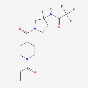molecular formula C16H22F3N3O3 B2917684 2,2,2-Trifluoro-N-[3-methyl-1-(1-prop-2-enoylpiperidine-4-carbonyl)pyrrolidin-3-yl]acetamide CAS No. 2361807-16-9