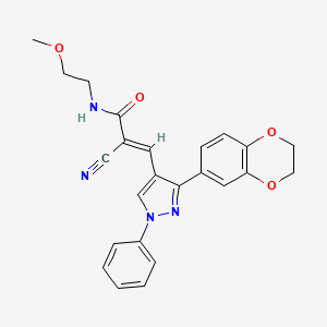 molecular formula C24H22N4O4 B2917689 (E)-2-cyano-3-[3-(2,3-dihydro-1,4-benzodioxin-6-yl)-1-phenylpyrazol-4-yl]-N-(2-methoxyethyl)prop-2-enamide CAS No. 477524-66-6