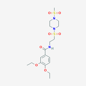 molecular formula C18H29N3O7S2 B2917700 3,4-diethoxy-N-(2-((4-(methylsulfonyl)piperazin-1-yl)sulfonyl)ethyl)benzamide CAS No. 922121-43-5