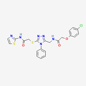 molecular formula C22H19ClN6O3S2 B2917705 2-(4-chlorophenoxy)-N-((5-((2-oxo-2-(thiazol-2-ylamino)ethyl)thio)-4-phenyl-4H-1,2,4-triazol-3-yl)methyl)acetamide CAS No. 391950-98-4