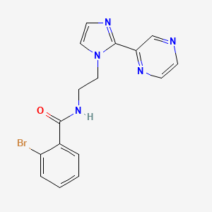 molecular formula C16H14BrN5O B2917713 2-bromo-N-(2-(2-(pyrazin-2-yl)-1H-imidazol-1-yl)ethyl)benzamide CAS No. 2034633-19-5