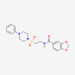 molecular formula C20H23N3O5S B2917726 N-[2-(4-苯基哌嗪-1-基)磺酰基乙基]-1,3-苯并二氧杂环-5-甲酰胺 CAS No. 899968-18-4