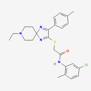molecular formula C25H29ClN4OS B2917733 N-(5-chloro-2-methylphenyl)-2-((8-ethyl-3-(p-tolyl)-1,4,8-triazaspiro[4.5]deca-1,3-dien-2-yl)thio)acetamide CAS No. 1216751-54-0