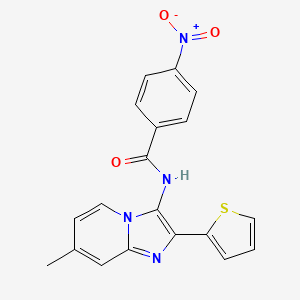 molecular formula C19H14N4O3S B2917756 N-[7-Methyl-2-(thiophen-2-YL)imidazo[1,2-A]pyridin-3-YL]-4-nitrobenzamide CAS No. 850931-88-3