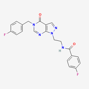 molecular formula C21H17F2N5O2 B2917771 4-氟-N-(2-(5-(4-氟苄基)-4-氧代-4,5-二氢-1H-吡唑并[3,4-d]嘧啶-1-基)乙基)苯甲酰胺 CAS No. 922137-89-1