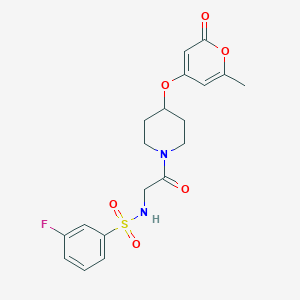 molecular formula C19H21FN2O6S B2917774 3-氟-N-(2-(4-((6-甲基-2-氧代-2H-吡喃-4-基)氧基)哌啶-1-基)-2-氧代乙基)苯磺酰胺 CAS No. 1798491-84-5