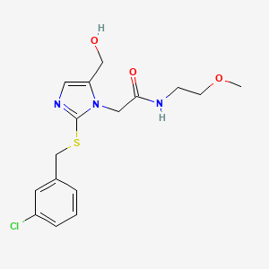 molecular formula C16H20ClN3O3S B2917779 2-(2-((3-氯苄基)硫代)-5-(羟甲基)-1H-咪唑-1-基)-N-(2-甲氧基乙基)乙酰胺 CAS No. 921844-97-5