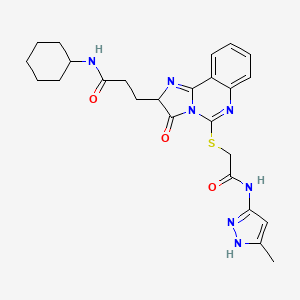 molecular formula C25H29N7O3S B2917784 N-环己基-3-[5-({[(3-甲基-1H-吡唑-5-基)氨基羰基]甲基}硫代)-3-氧代-2H,3H-咪唑并[1,2-c]喹唑啉-2-基]丙酰胺 CAS No. 1095327-26-6