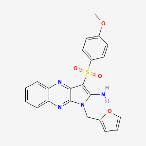 molecular formula C22H18N4O4S B2917795 1-(呋喃-2-基甲基)-3-(4-甲氧基苯基)磺酰基吡咯并[3,2-b]喹喔啉-2-胺 CAS No. 848684-92-4