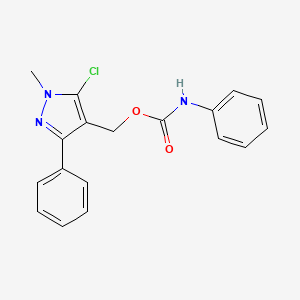 molecular formula C18H16ClN3O2 B2917800 (5-chloro-1-methyl-3-phenyl-1H-pyrazol-4-yl)methyl N-phenylcarbamate CAS No. 318248-39-4